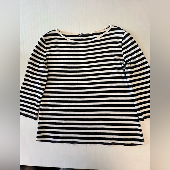 ZARA BLACK & WHITE 3/4 LENGTH SLEEVE TUNIC TOP. SIZE LARGE - Picture 1 of 7